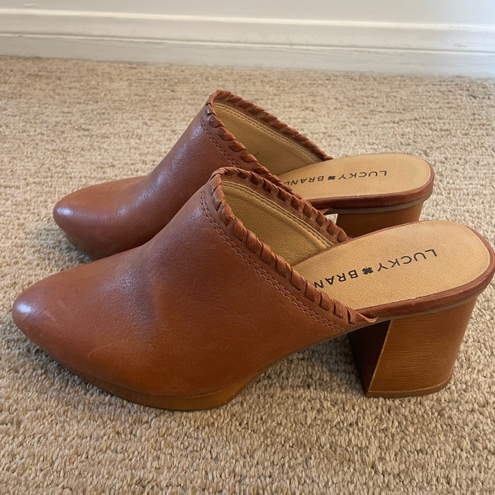 Lucky Brand “Randre” Brown Leather Mules, Size 8